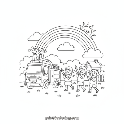 Rainbow Rescue: Friendly Fire Truck Fun! - free printable coloring page