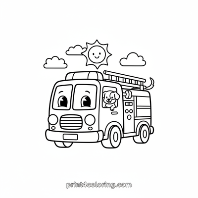 Heroic Helper: Fire Truck & Puppy Pal - free printable coloring page