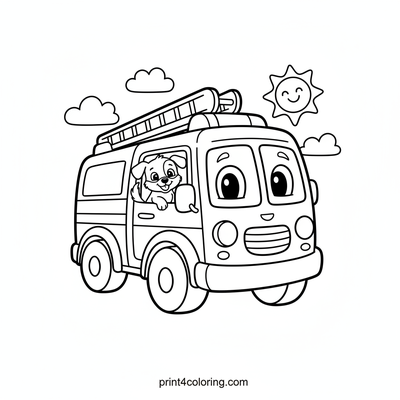 Smiling Fire Truck and Puppy Pal - free printable coloring page