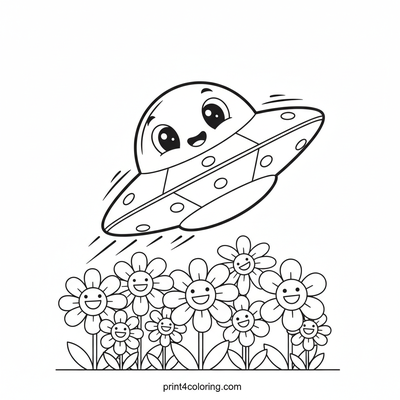 Happy UFO's Flower Field Adventure - free printable coloring page