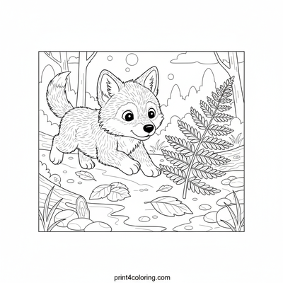 Fluffy Paws, Fern Fronds: A Wolf Pup's Forest Frolic - free printable coloring page
