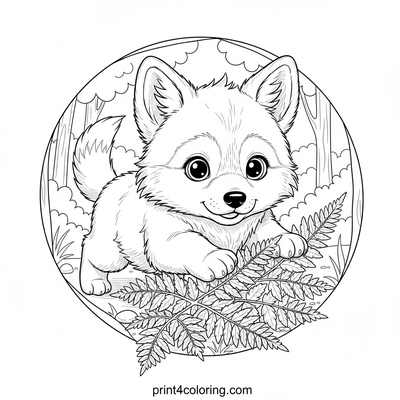 Whimsical Wolf Pup's Forest Frolic - free printable coloring page