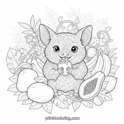 Berry Bliss: A Friendly Fruit Bat's Botanical Feast - free printable coloring page