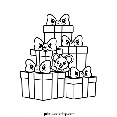 Smiling Gifts and a Peek-a-Boo Mouse - free printable coloring page