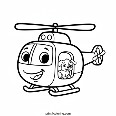 Smiling Rescue Helicopter with Puppy Pal - free printable coloring page