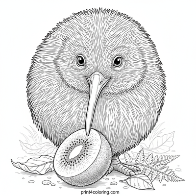 Curious Kiwi Bird and Its Fruity Friend - free printable coloring page