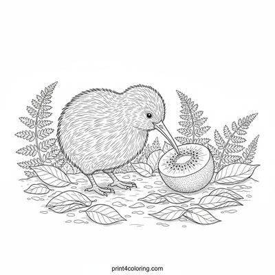 Kiwi Encounter: A Fluffy Friend and Its Fruit - free printable coloring page