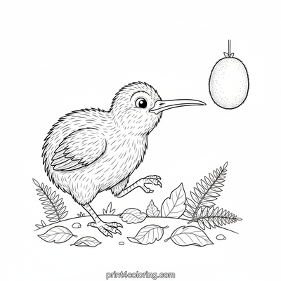 Curious Kiwi Bird and Its Fruity Friend - free printable coloring page