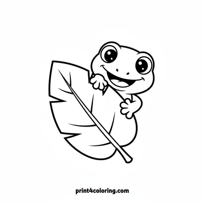Smiling Gecko's Leafy Peek-a-Boo - free printable coloring page