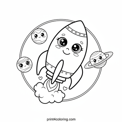 Friendly Little Rocket's Starry Flight - free printable coloring page