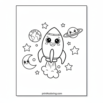 Friendly Rocket's Galactic Grin - free printable coloring page