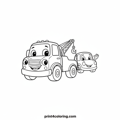 The Kind Tow Truck and His Little Friend - free printable coloring page