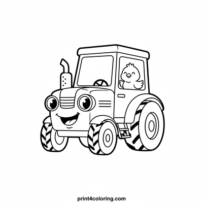 Waving Wheels & Peeping Chick Tractor - free printable coloring page