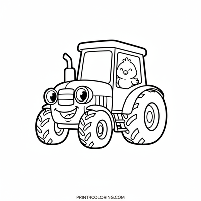 Waving Wheels and a Peeping Chick - free printable coloring page
