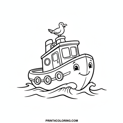 Friendly Tugboat's Ocean Adventure - free printable coloring page