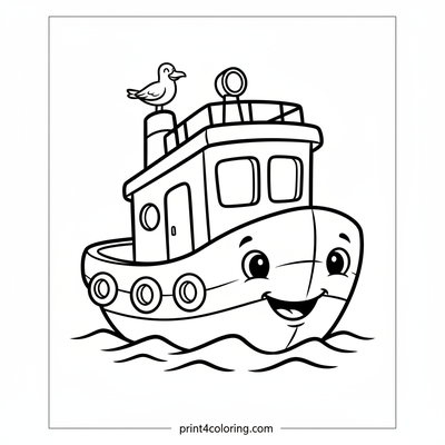 Happy Little Tugboat Portrait - free printable coloring page
