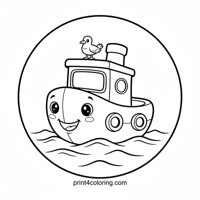 Smiling Tugboat's Gentle Journey - free printable coloring page