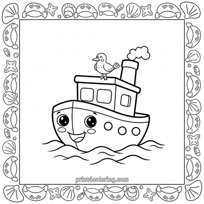 Happy Harbor Tugboat Adventure - free printable coloring page