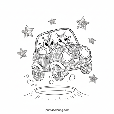 Alien Friends' Lunar Joyride - free printable coloring page