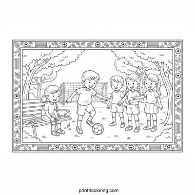 Friendly Park Soccer Match - free printable coloring page