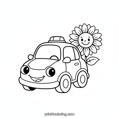 Friendly Police Car's Sunny Smile - free printable coloring page