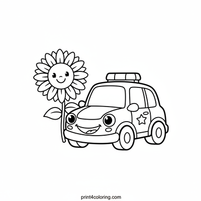 Smiling Police Car's Sunny Stop - free printable coloring page