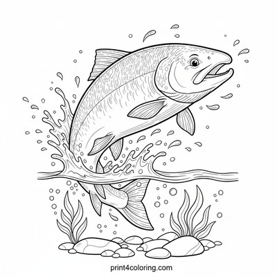 Graceful River Salmon's Journey - free printable coloring page