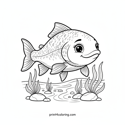 Gentle River Salmon's Serene Swim - free printable coloring page
