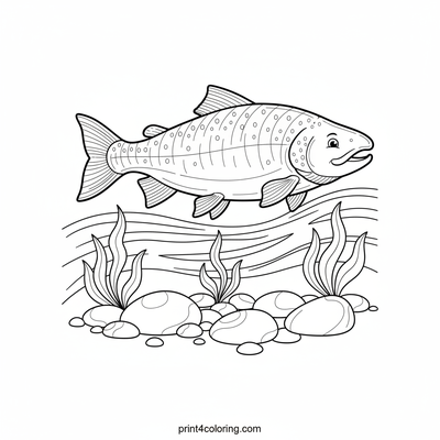 Majestic River Salmon's Serene Swim - free printable coloring page