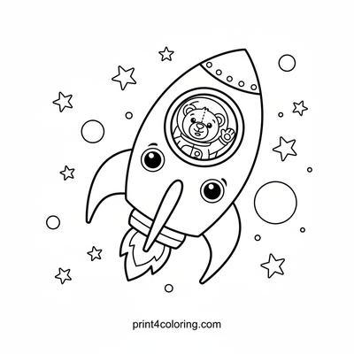 Friendly Rocket's Space Adventure with Teddy - free printable coloring page