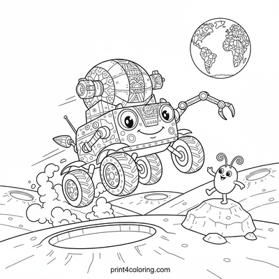 Rover's Cosmic Greeting: Moon Rock Encounter - free printable coloring page