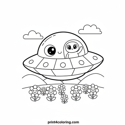 Friendly Saucer's Flower Field Adventure - free printable coloring page