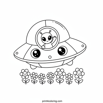 Happy Saucer's Gentle Flower Landing - free printable coloring page