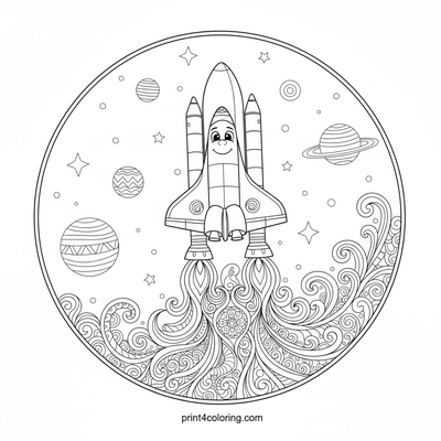 Friendly Space Shuttle's Starlit Ascent - free printable coloring page