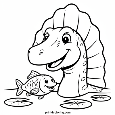 Friendly Spinosaurus's Fishing Day - free printable coloring page