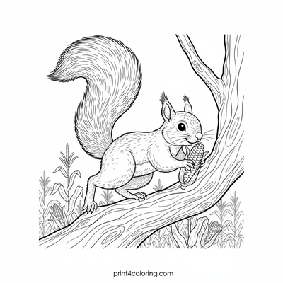 Harvest Delight: Friendly Squirrel's Corn Feast - free printable coloring page
