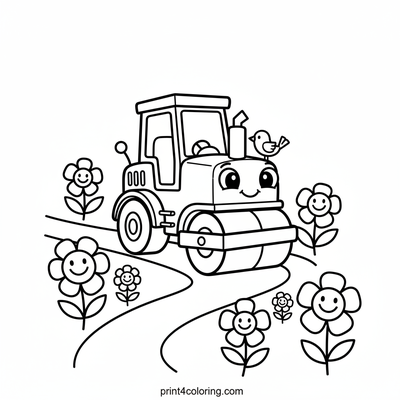 Smiley Steamroller's Flower Fun - free printable coloring page