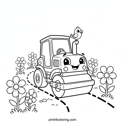 Friendly Steamroller's Flower Path Adventure - free printable coloring page