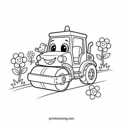 Smiley Steamroller's Flower Path Adventure - free printable coloring page