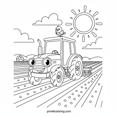 Happy Tractor's Sunny Seed Planting - free printable coloring page