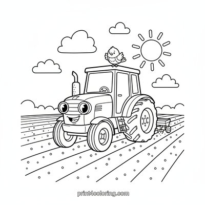 Tractor's Sunny Seed Day - free printable coloring page