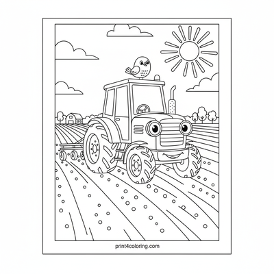 Friendly Tractor's Garden Day - free printable coloring page