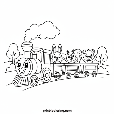 Forest Friends Express Adventure - free printable coloring page