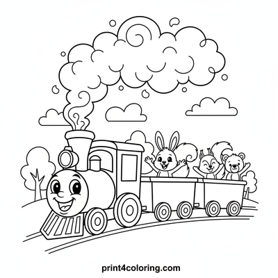 Forest Friends Express Adventure - free printable coloring page