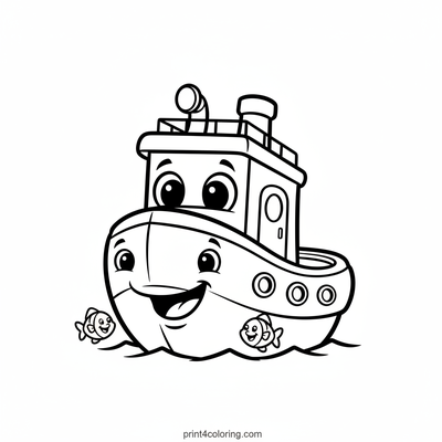 Smiley Tugboat's Ocean Adventure - free printable coloring page