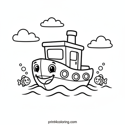 The Happy Tugboat's Wavy Ride - free printable coloring page