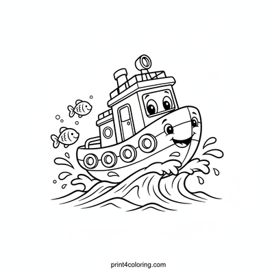 Friendly Tugboat's Big Smile - free printable coloring page