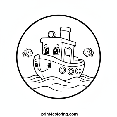 The Happy Tugboat's Calm Adventure - free printable coloring page