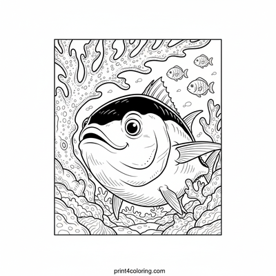 Friendly Tuna's Vibrant Reef Peek - free printable coloring page