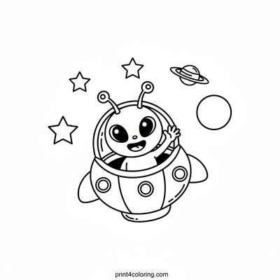 Wobbly Alien's Friendly Wave - free printable coloring page